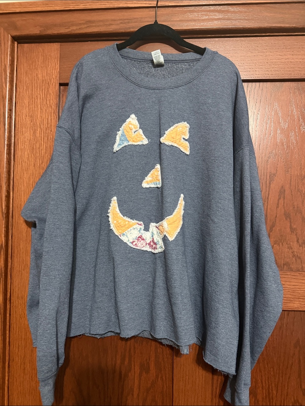 Women's Gildan Heather Blue Sweatshirt with Pumpkin Face